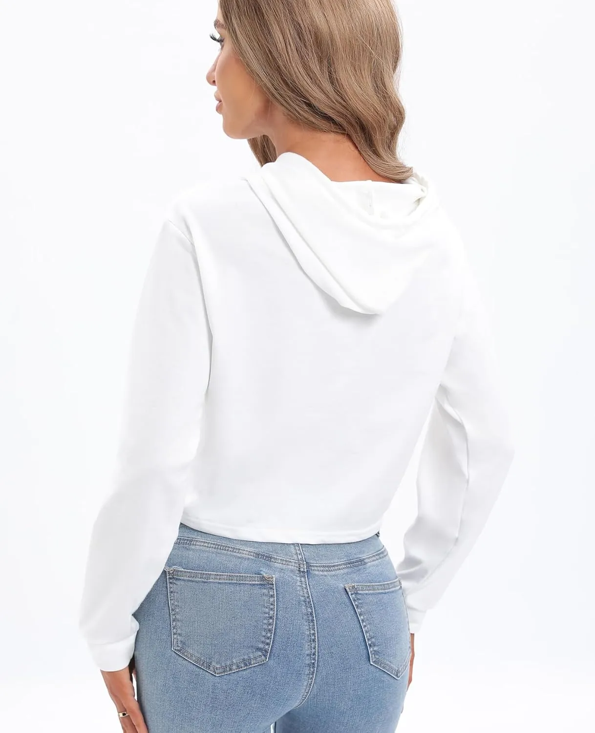 milanpavilion Women's Drawstring Cropped Hoodie Casual Plain Hoodies for Women Workout Crop Tops Sweatshirt Long Sleeve