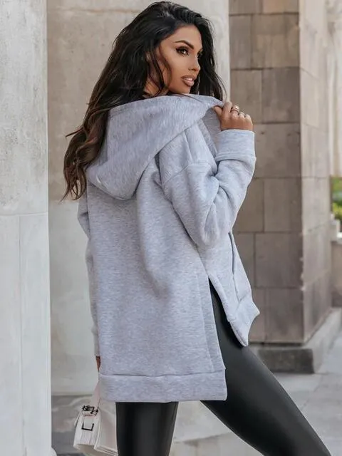 Modern Outerwear Slit Zip Up Hoodie