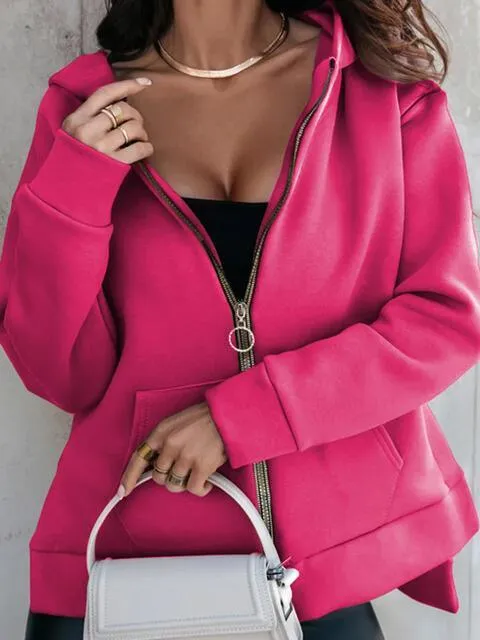 Modern Outerwear Slit Zip Up Hoodie