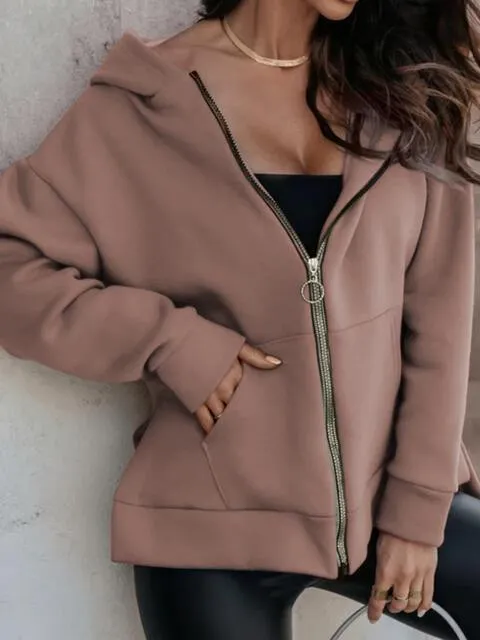Modern Outerwear Slit Zip Up Hoodie