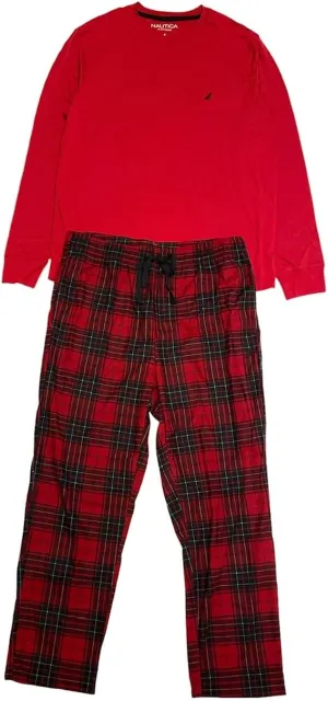Nautica Men's Pajama Set Long Sleeve Top and Cozy Pants 2 Pieces PJ Nightwear (as1, alpha, l, regular, regular, Red/black, L)