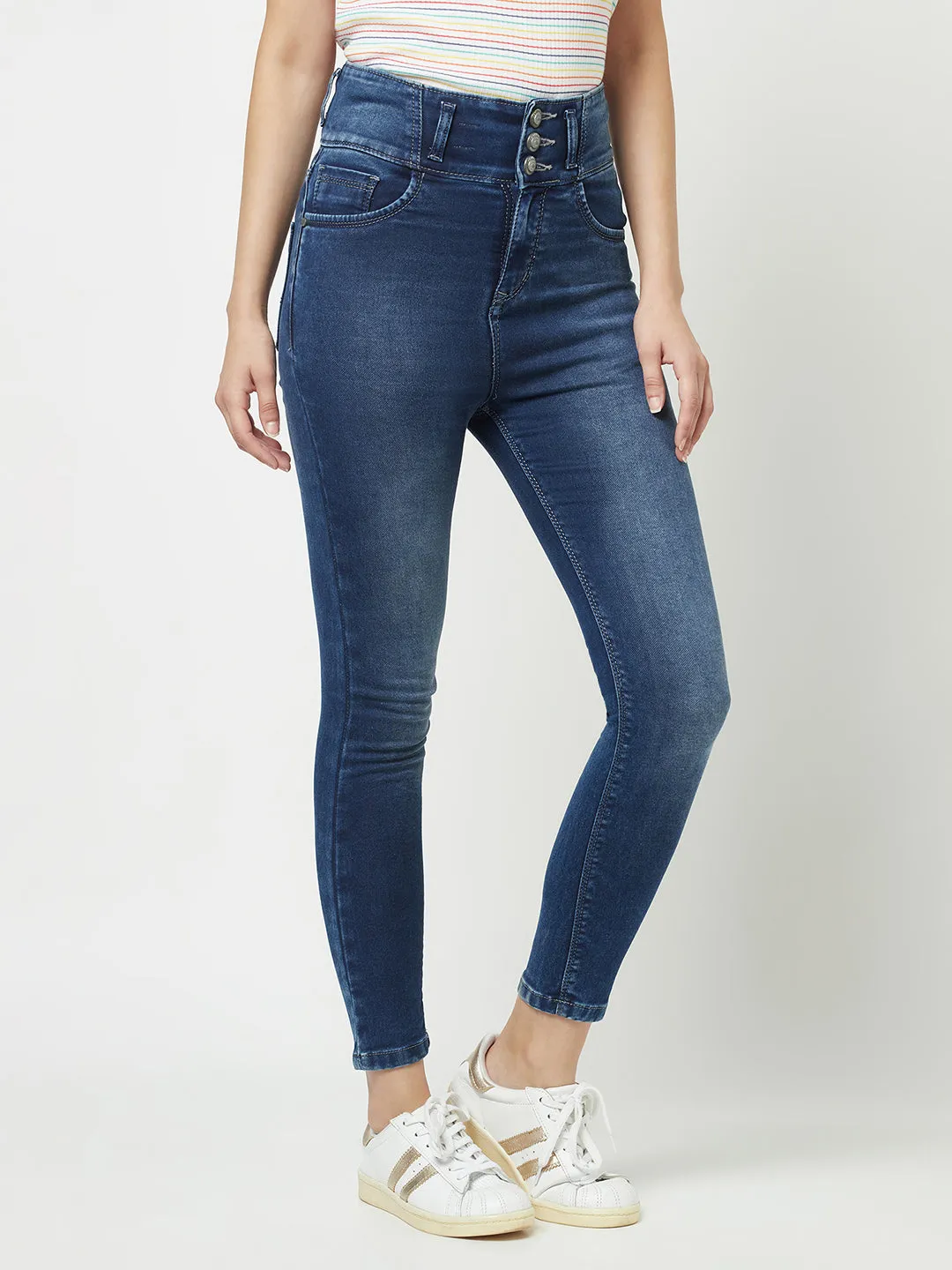 Navy Blue High-Waisted Jeans