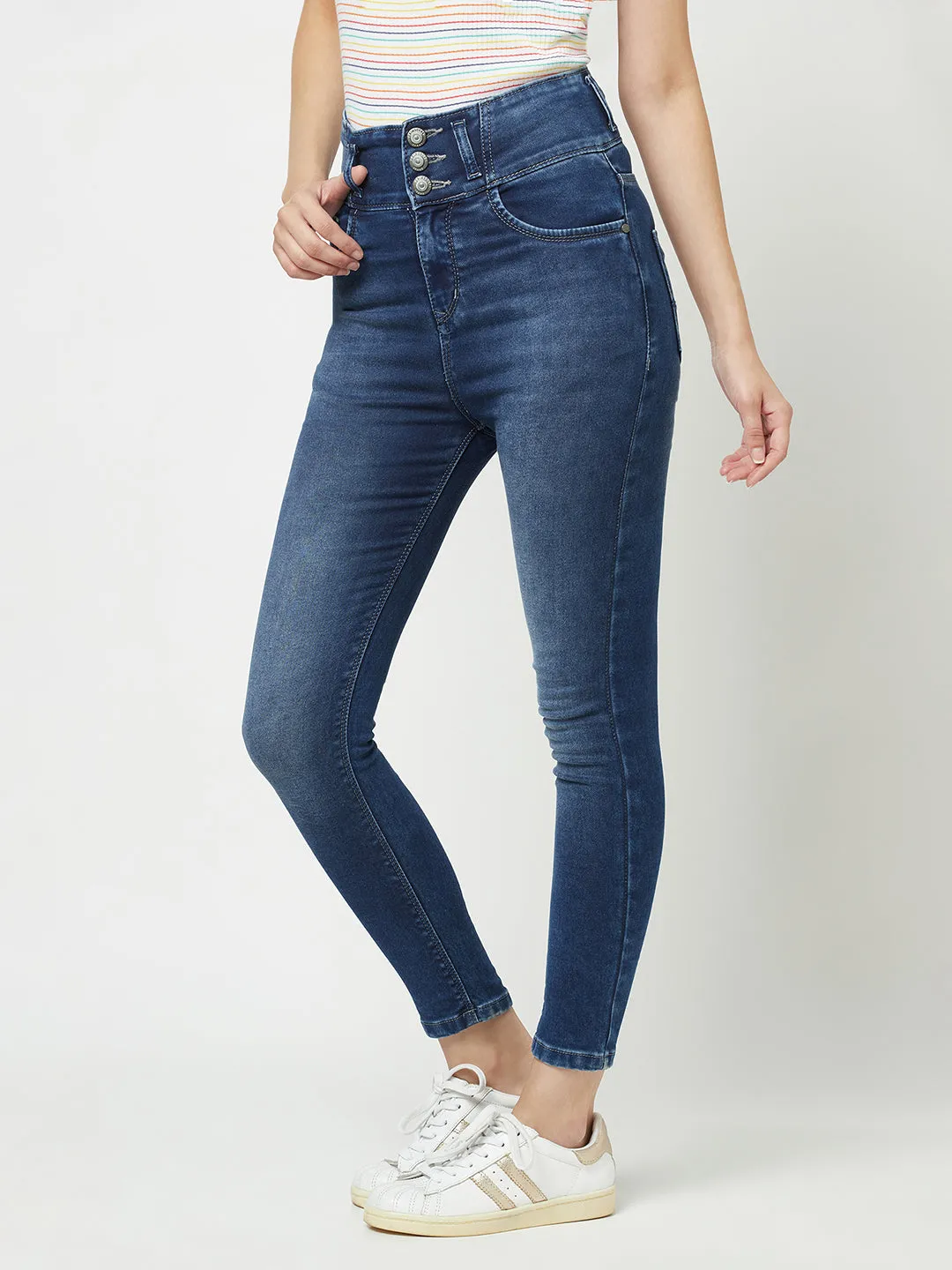 Navy Blue High-Waisted Jeans