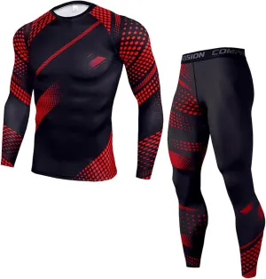 OEBLD Men's Workout Compression Clothes Long Sleeve Compression Shirts and Pants Thermal Base Layer Set