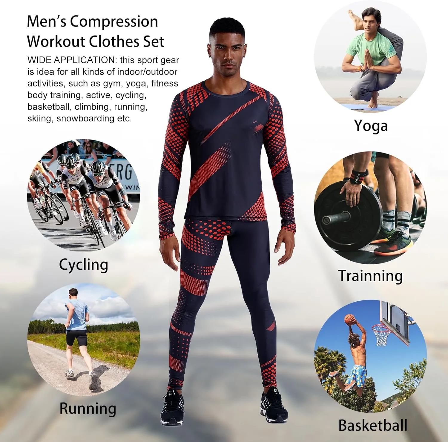 OEBLD Men's Workout Compression Clothes Long Sleeve Compression Shirts and Pants Thermal Base Layer Set