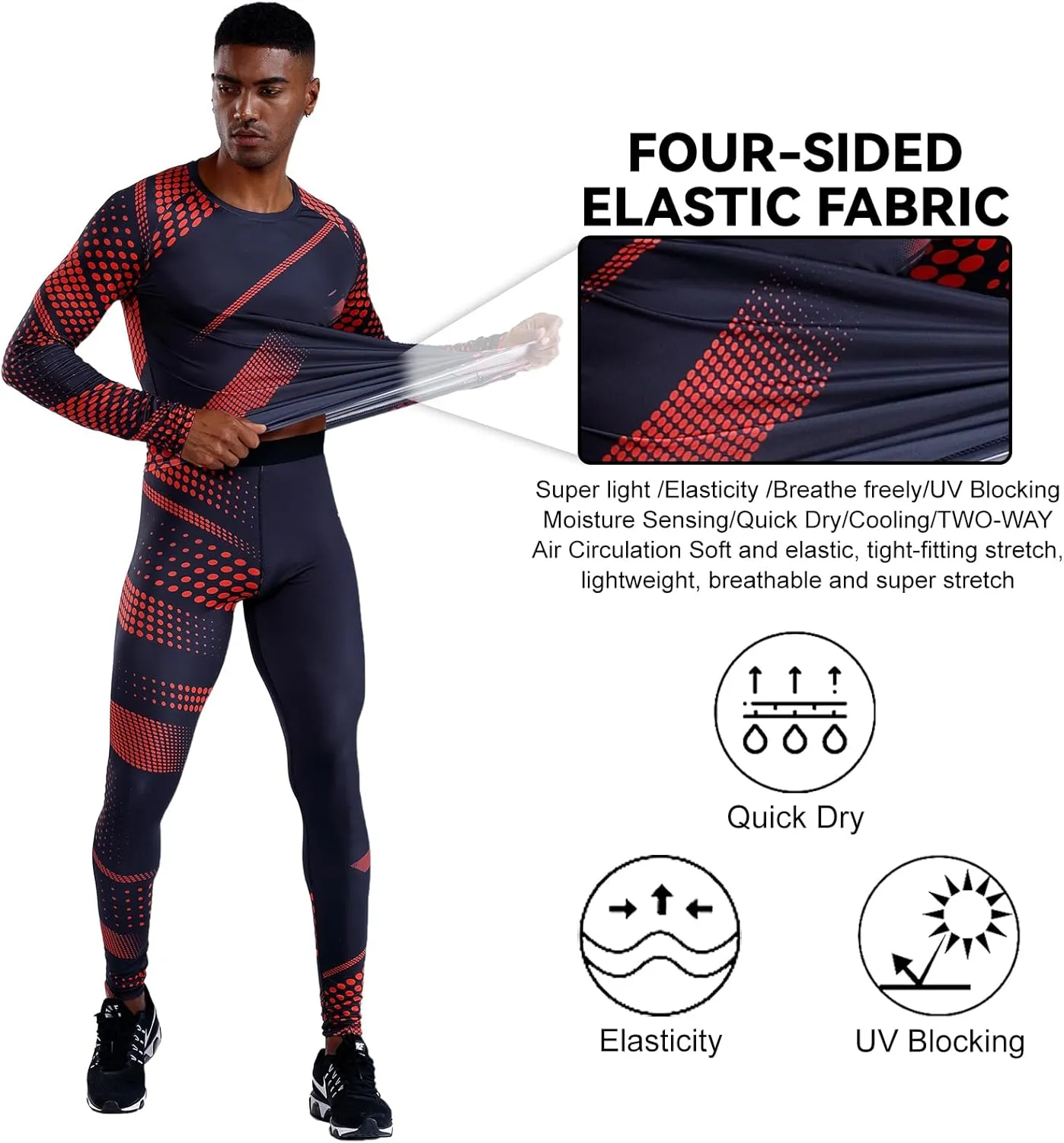 OEBLD Men's Workout Compression Clothes Long Sleeve Compression Shirts and Pants Thermal Base Layer Set