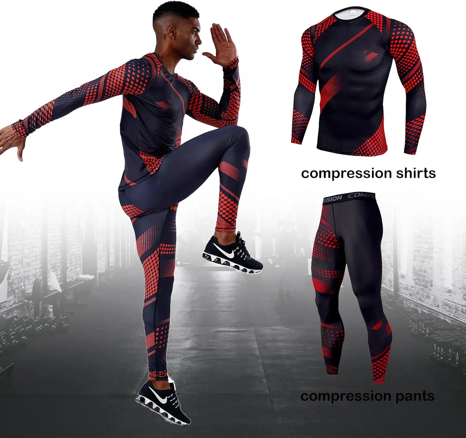 OEBLD Men's Workout Compression Clothes Long Sleeve Compression Shirts and Pants Thermal Base Layer Set