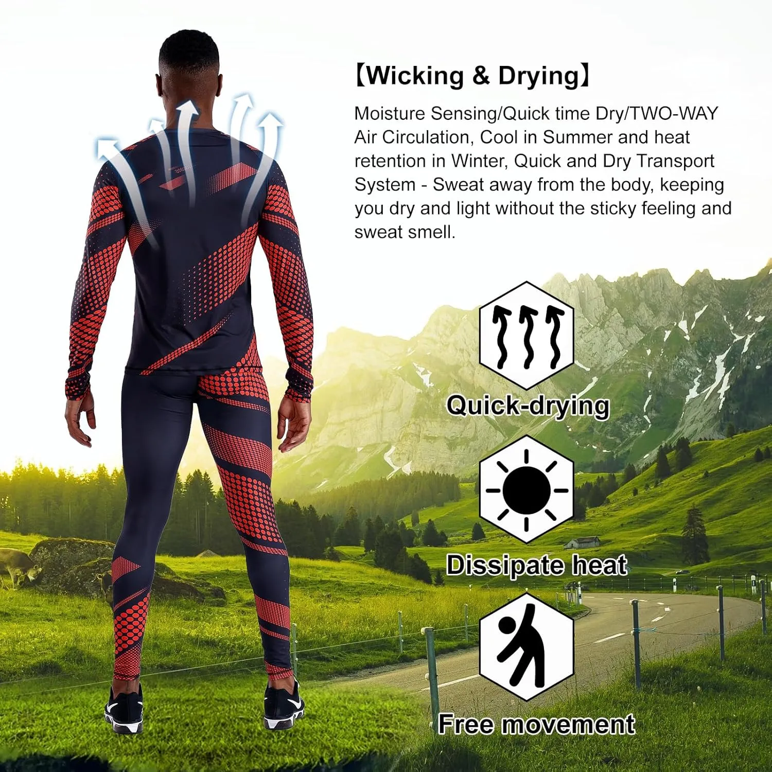 OEBLD Men's Workout Compression Clothes Long Sleeve Compression Shirts and Pants Thermal Base Layer Set