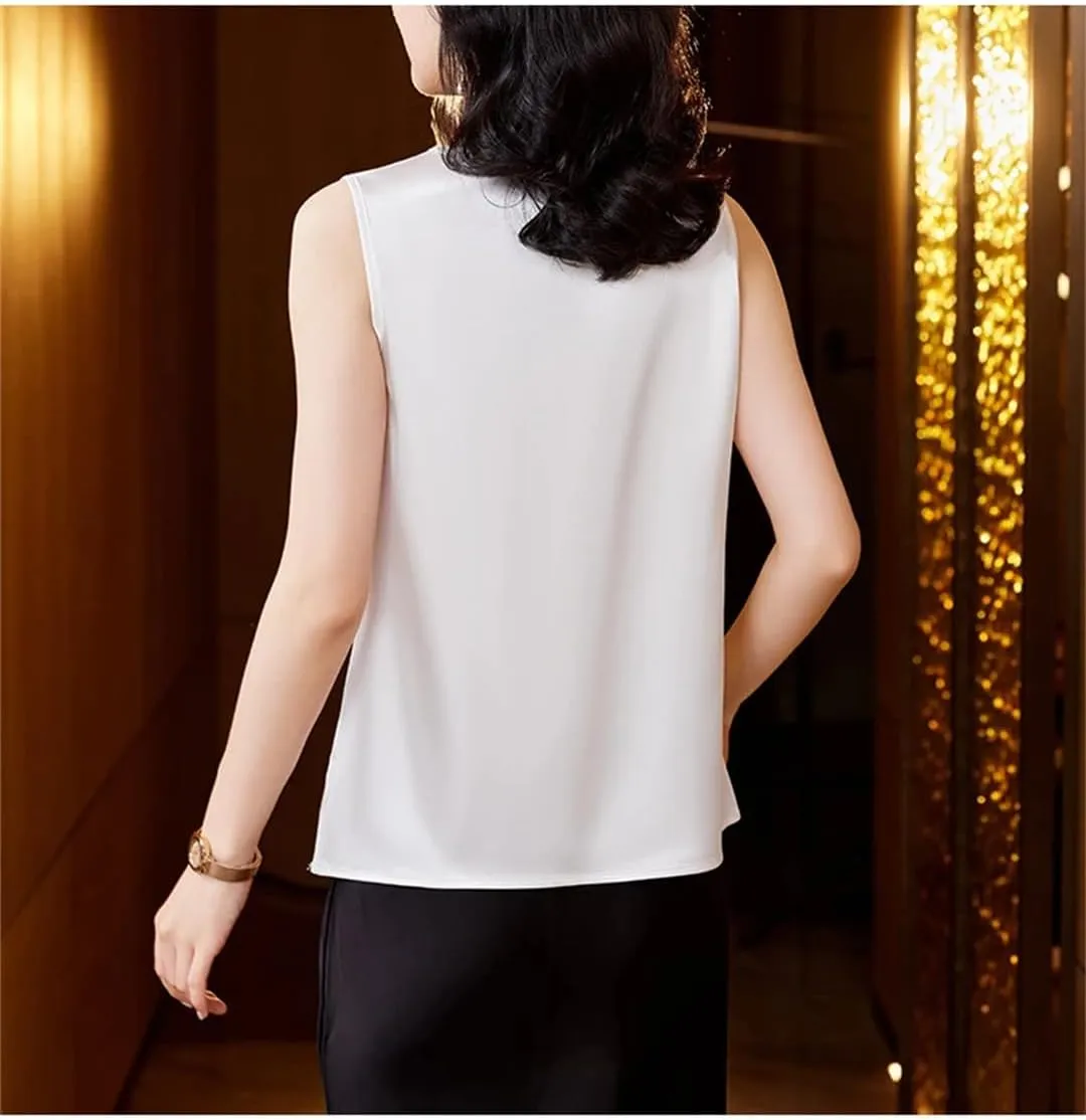 Office Lady Tank Tops Spring Summer Women Camisole Sleeveless Casual Silk Satin Lace Vest