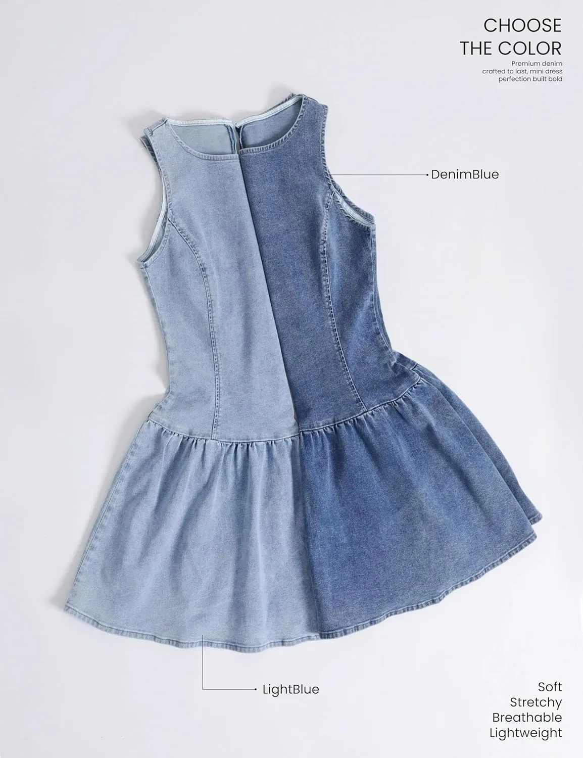 Omoone Women's Sleeveless Bodycon Mini Denim Dress Boat Neck Stretchy Flare Jean Dresses