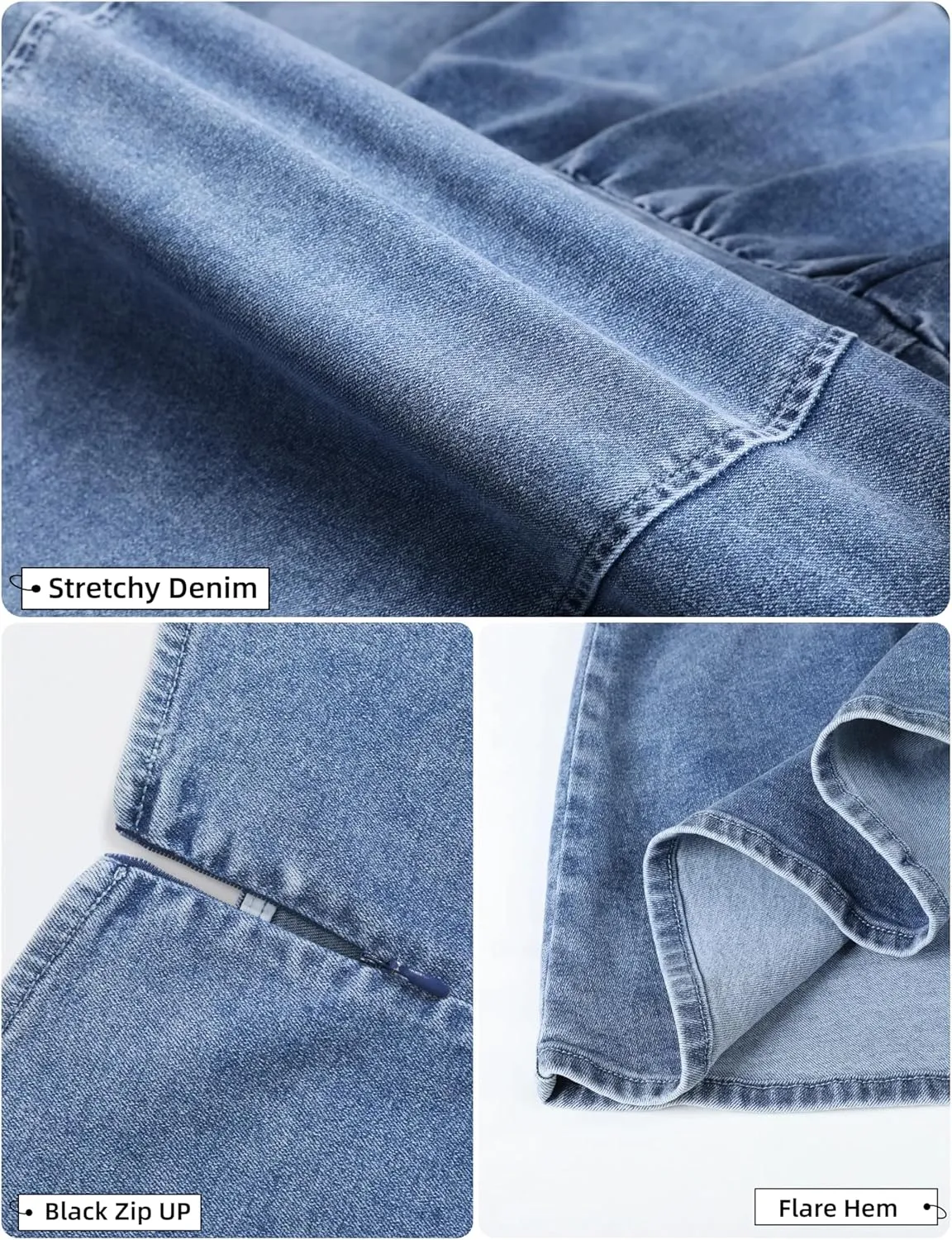 Omoone Women's Sleeveless Bodycon Mini Denim Dress Boat Neck Stretchy Flare Jean Dresses