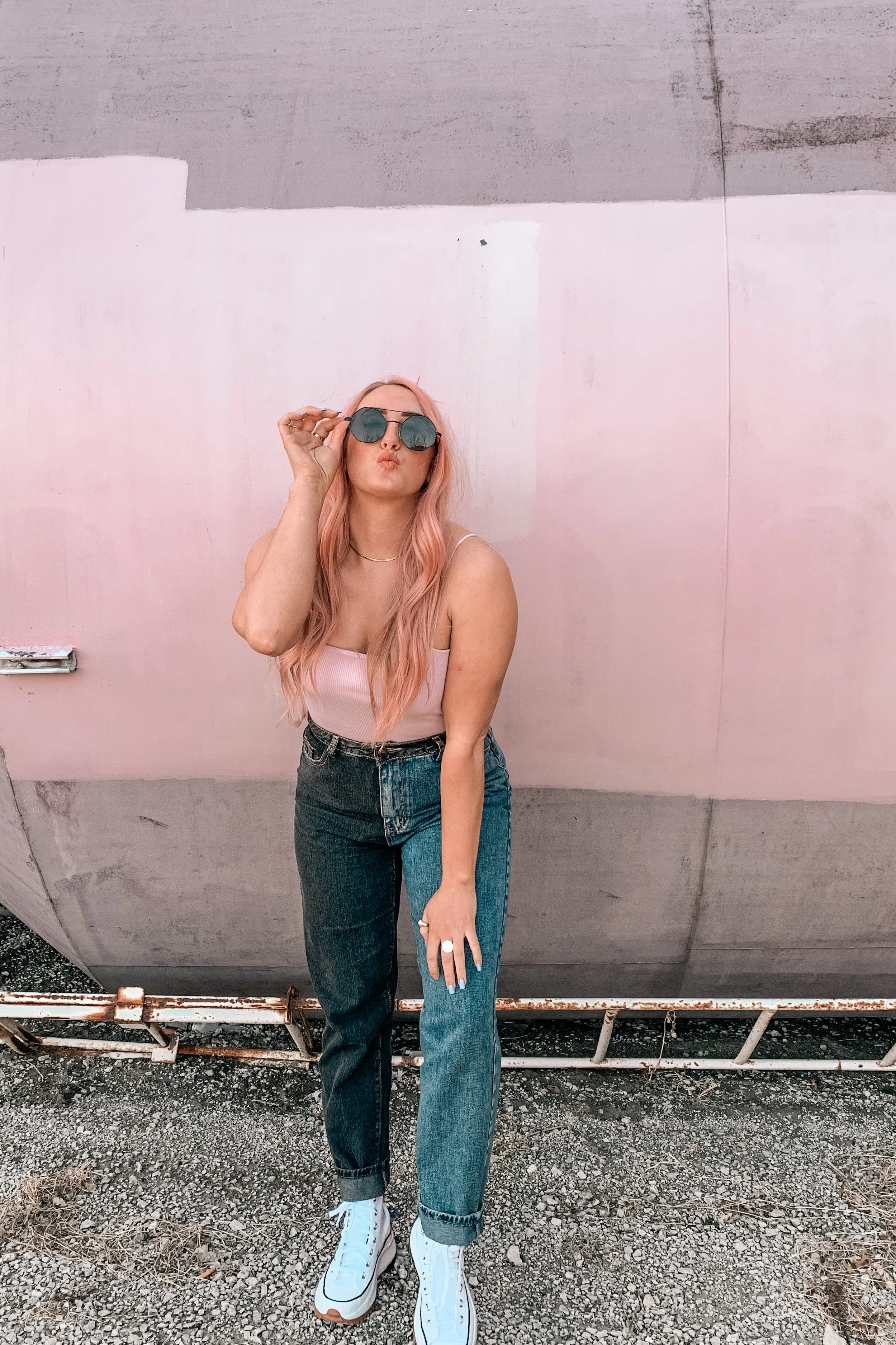 On Your Side Two Tone Mom Jeans