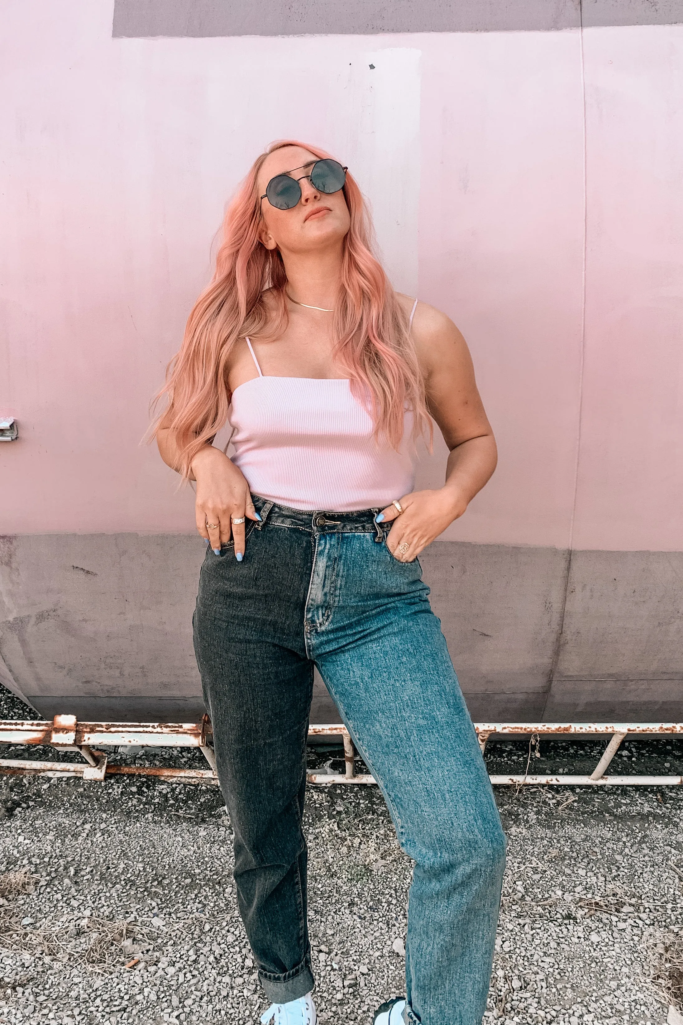 On Your Side Two Tone Mom Jeans