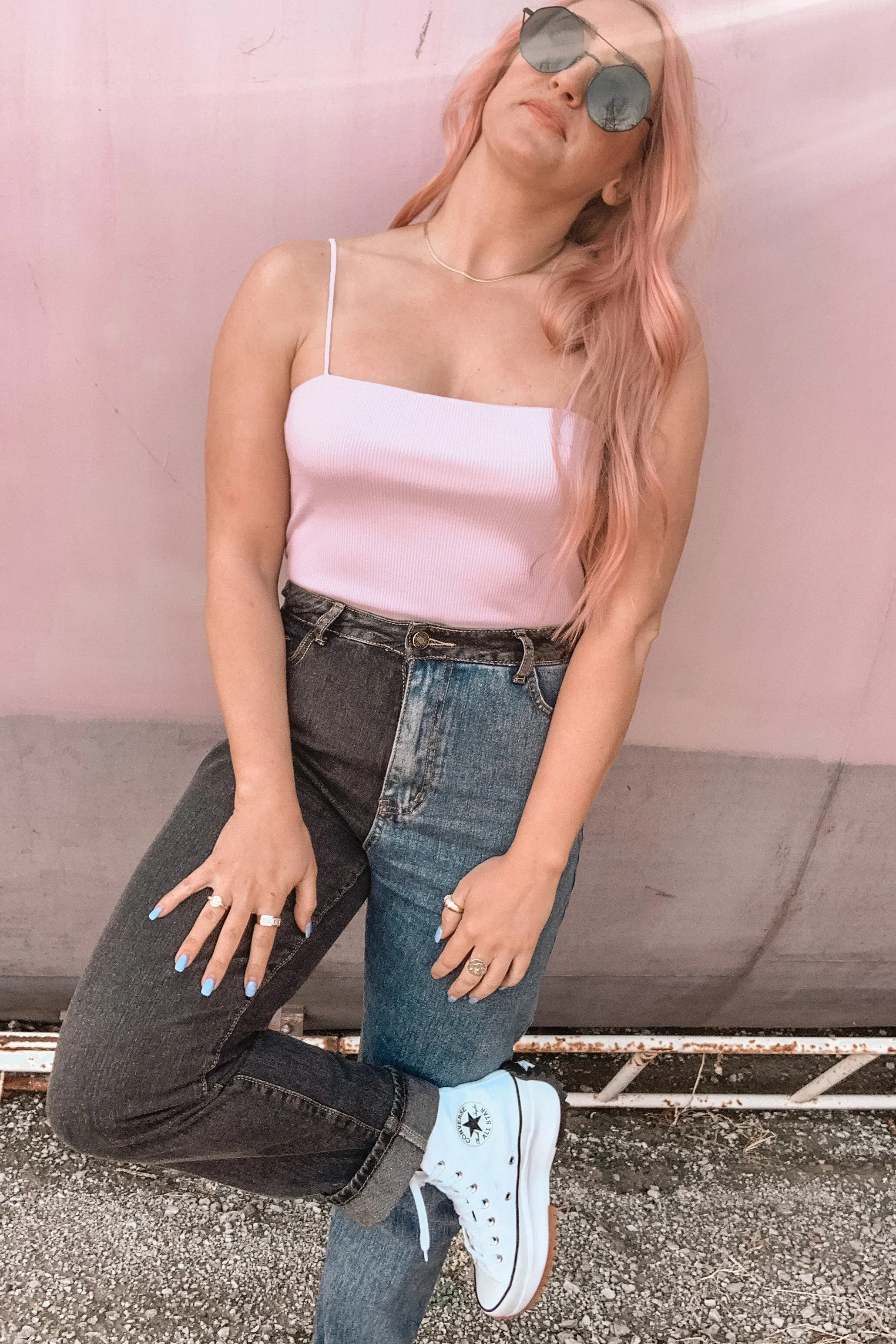 On Your Side Two Tone Mom Jeans