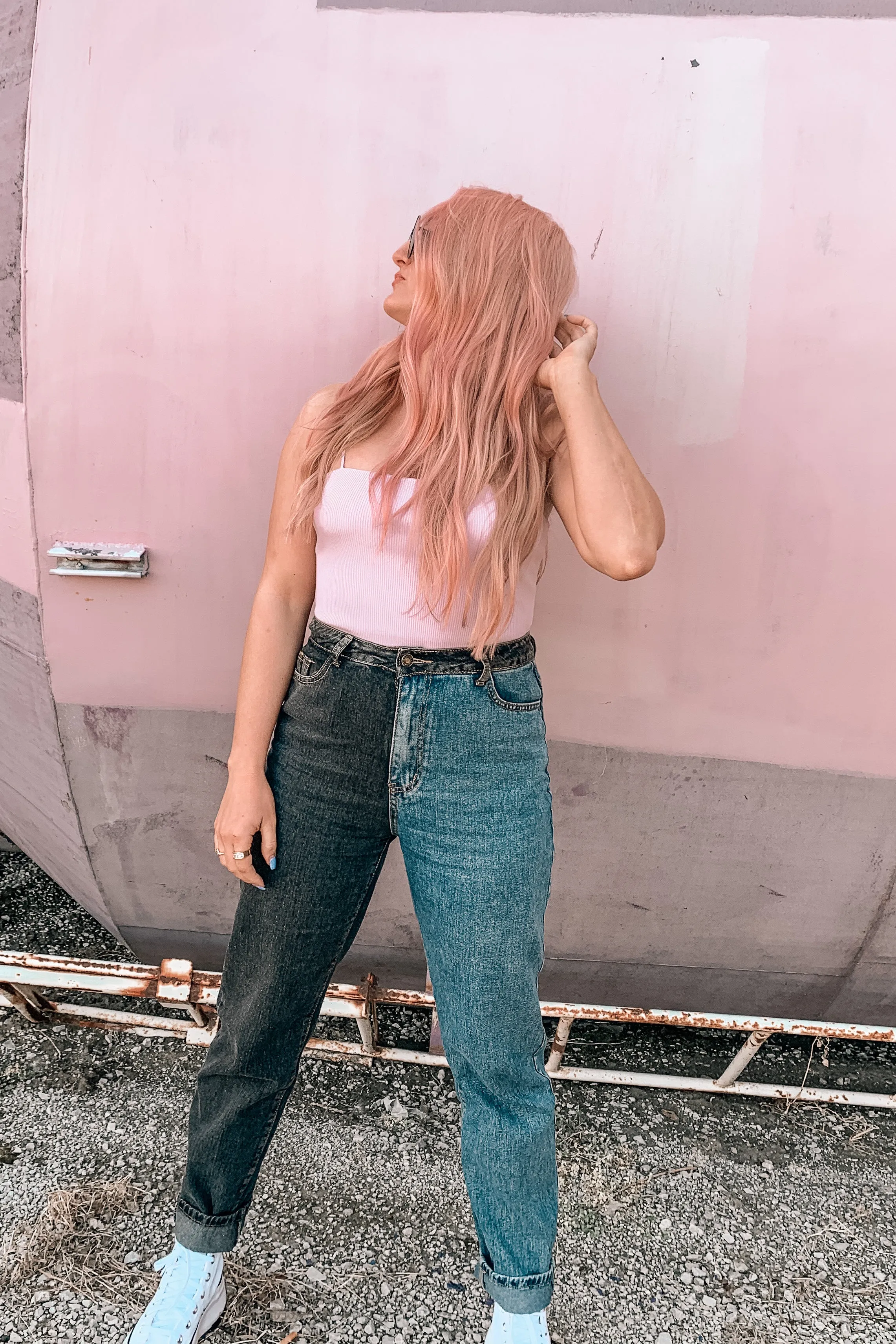 On Your Side Two Tone Mom Jeans