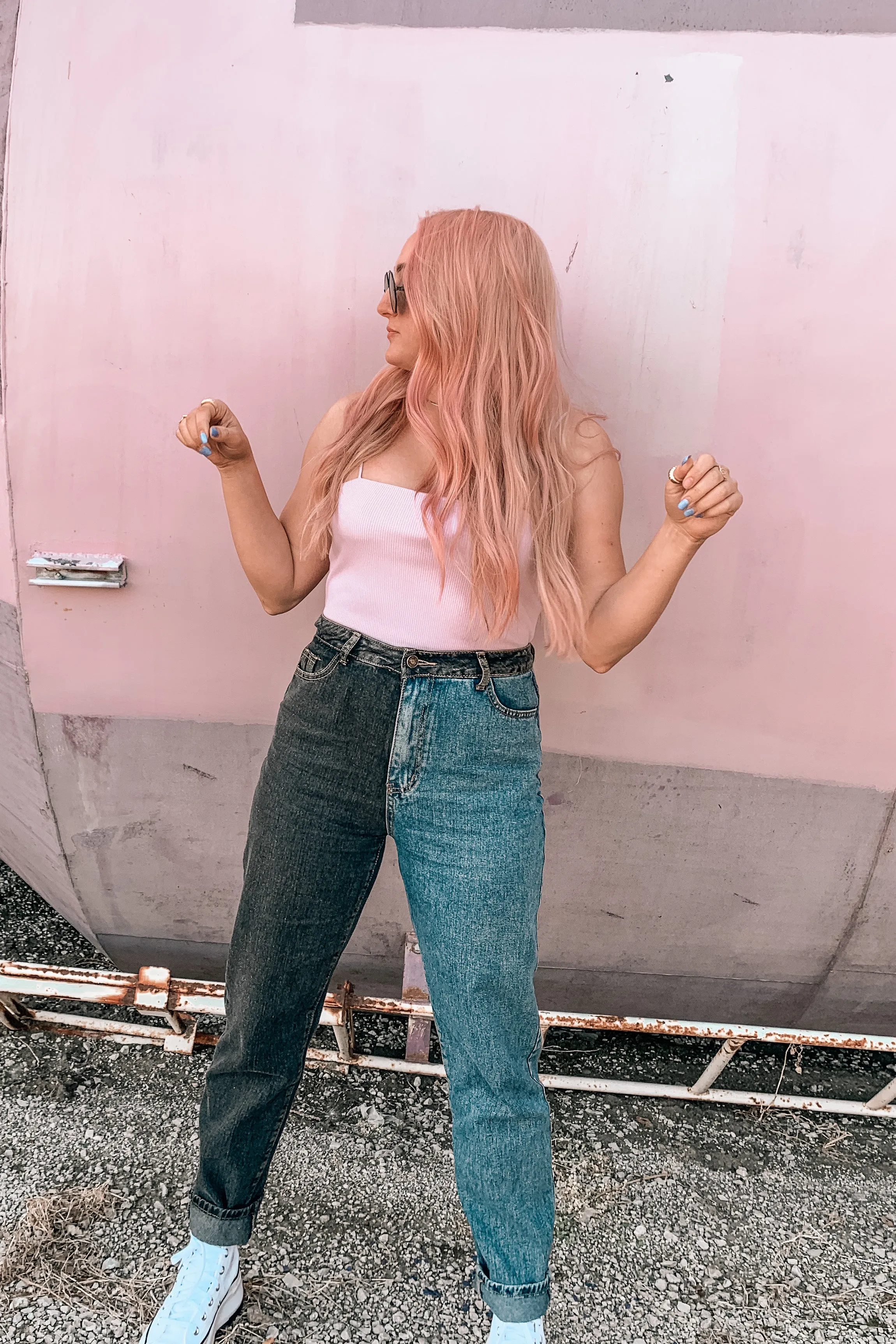 On Your Side Two Tone Mom Jeans