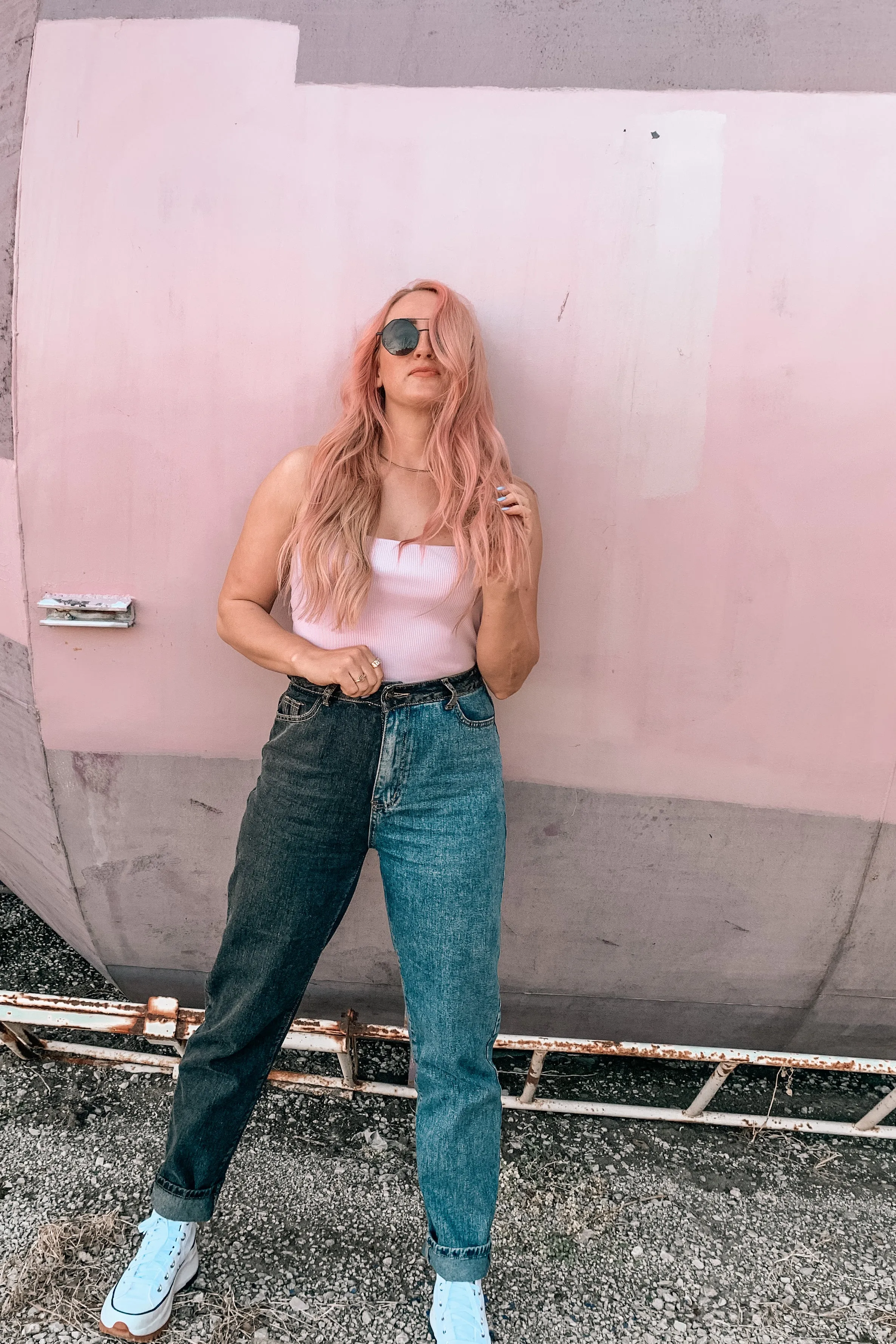 On Your Side Two Tone Mom Jeans