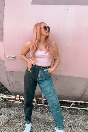 On Your Side Two Tone Mom Jeans