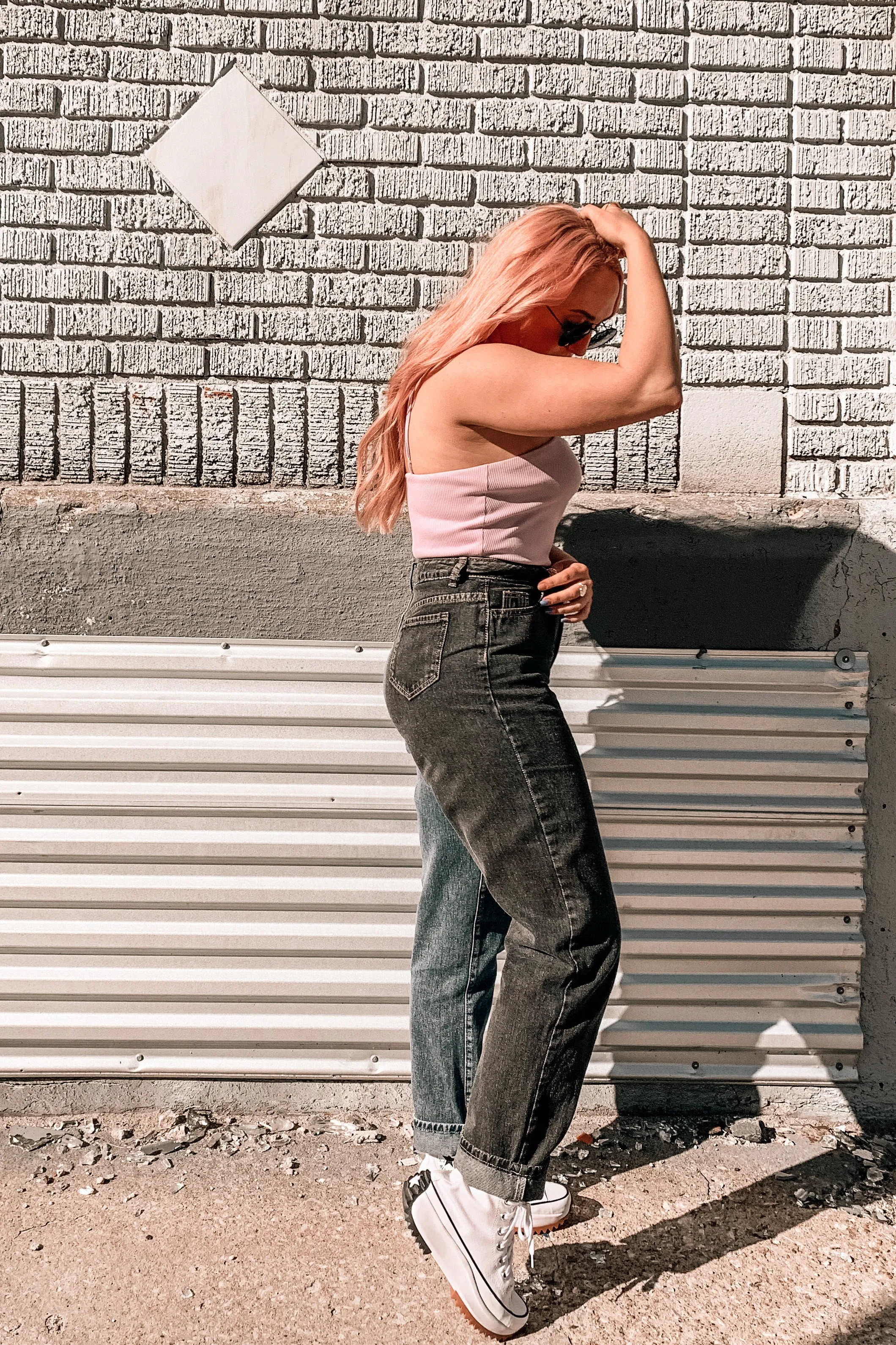 On Your Side Two Tone Mom Jeans