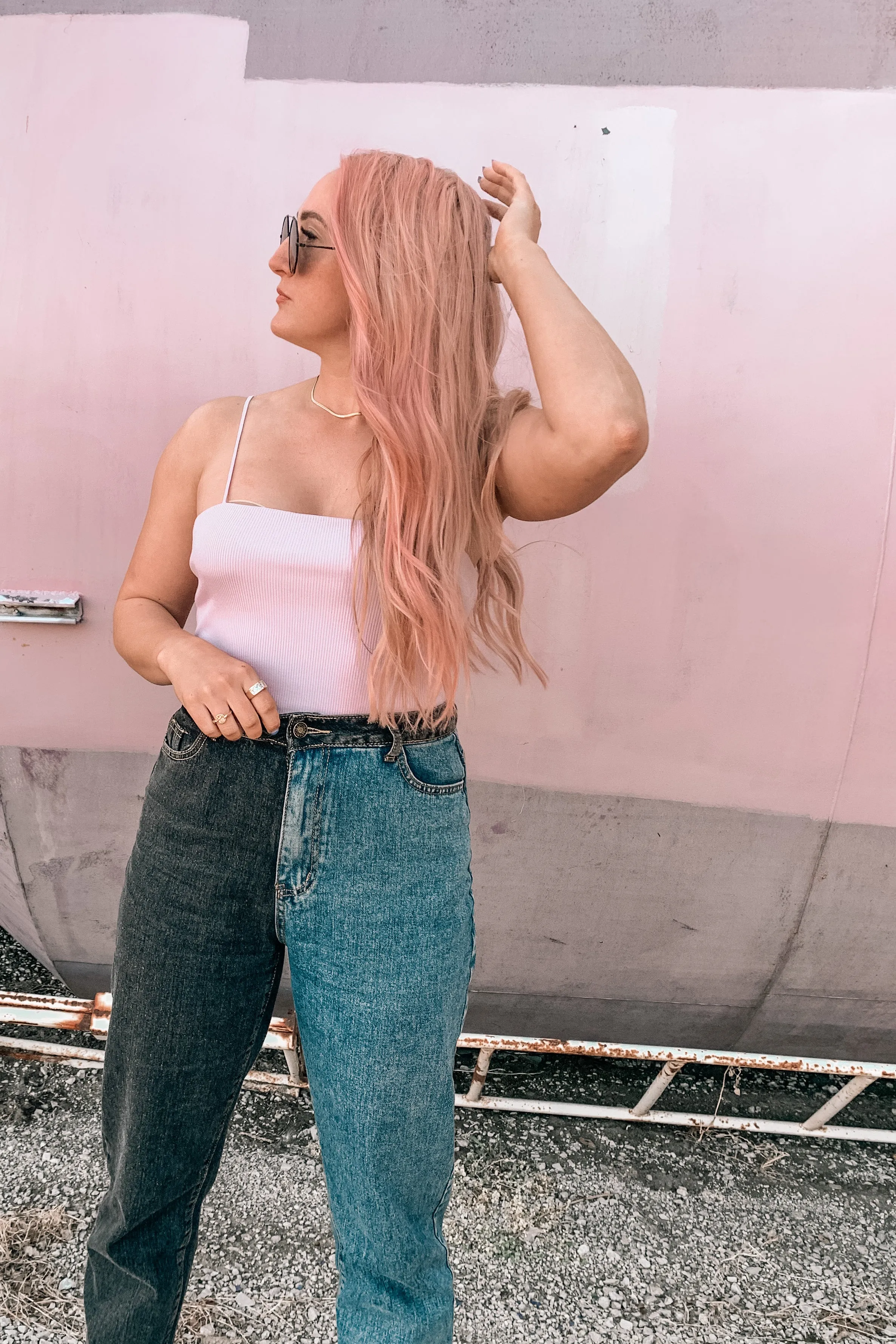 On Your Side Two Tone Mom Jeans