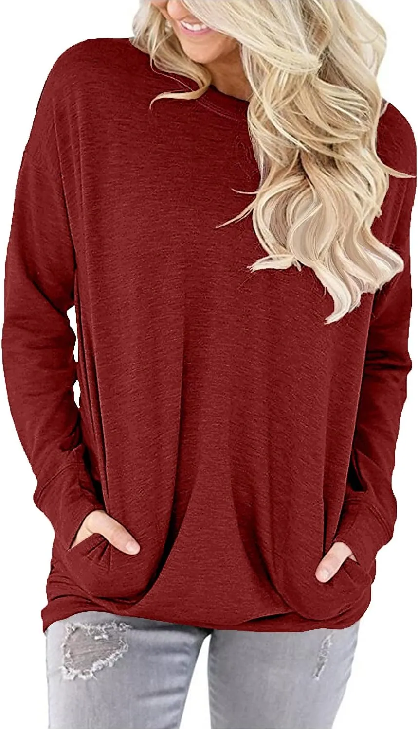 onlypuff Womens Pocket Shirts Pullover Sweatshirt Loose Fit