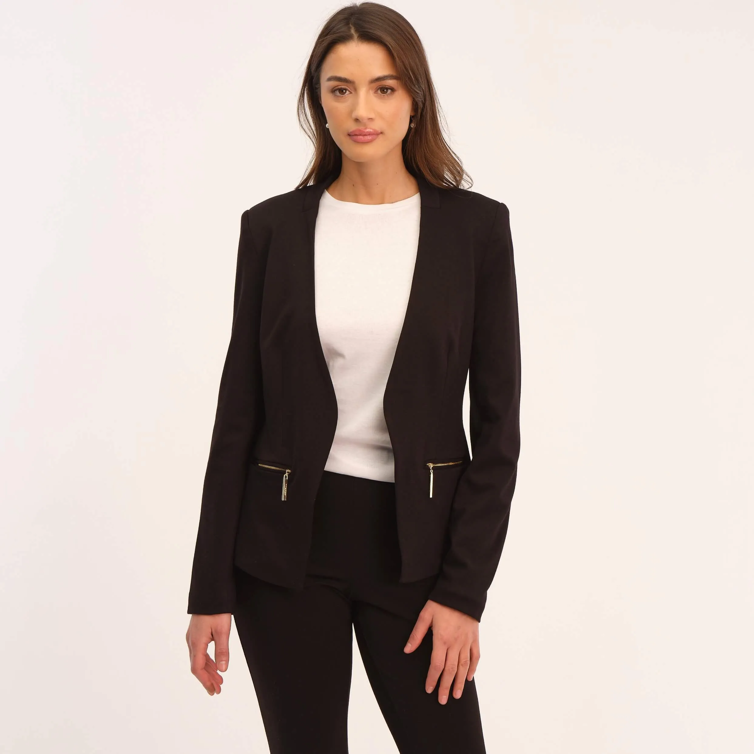 Open Front Stretch Woven Blazer
