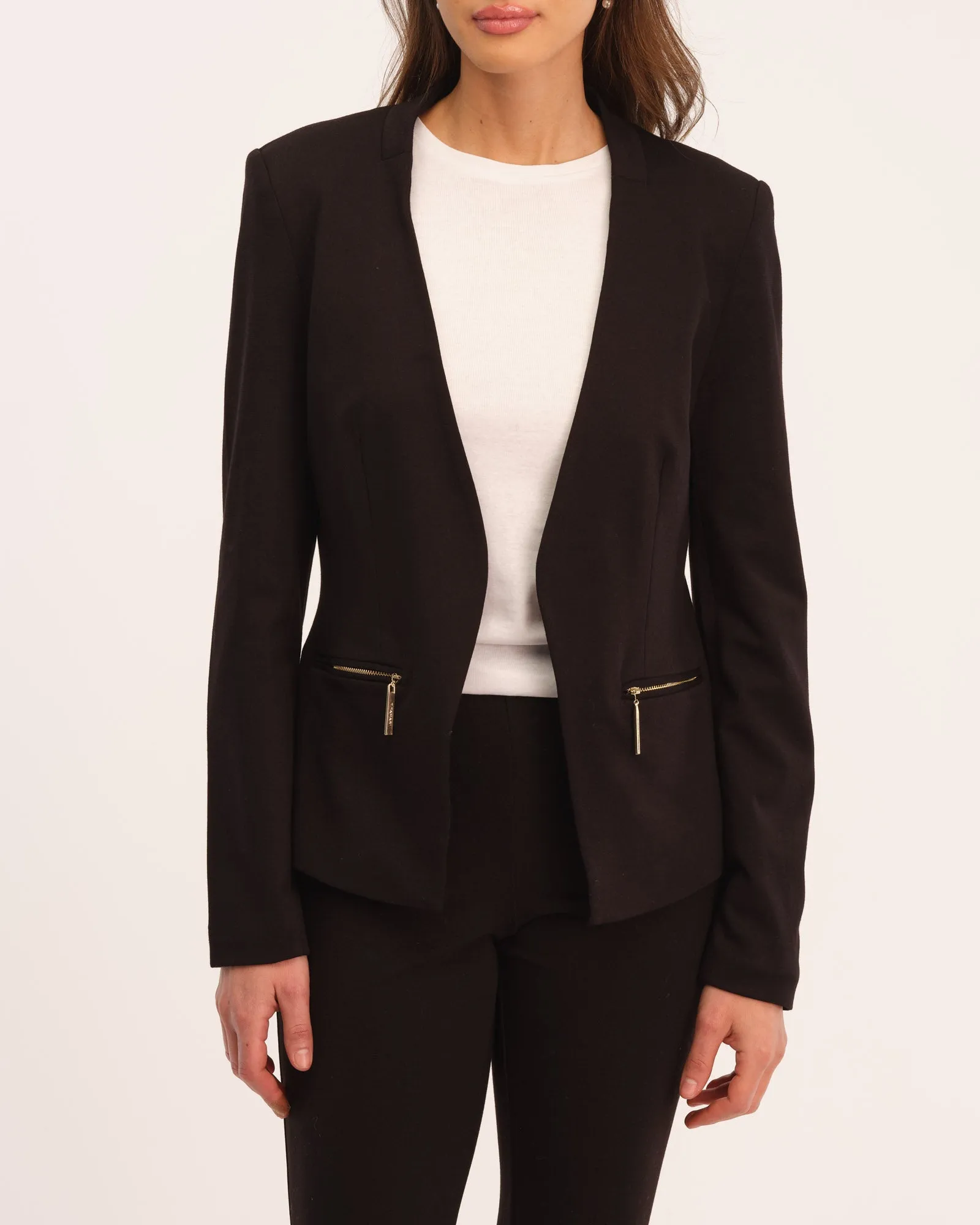 Open Front Stretch Woven Blazer
