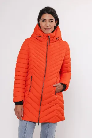 Orange Long Padded Jacket with Detachable Hood