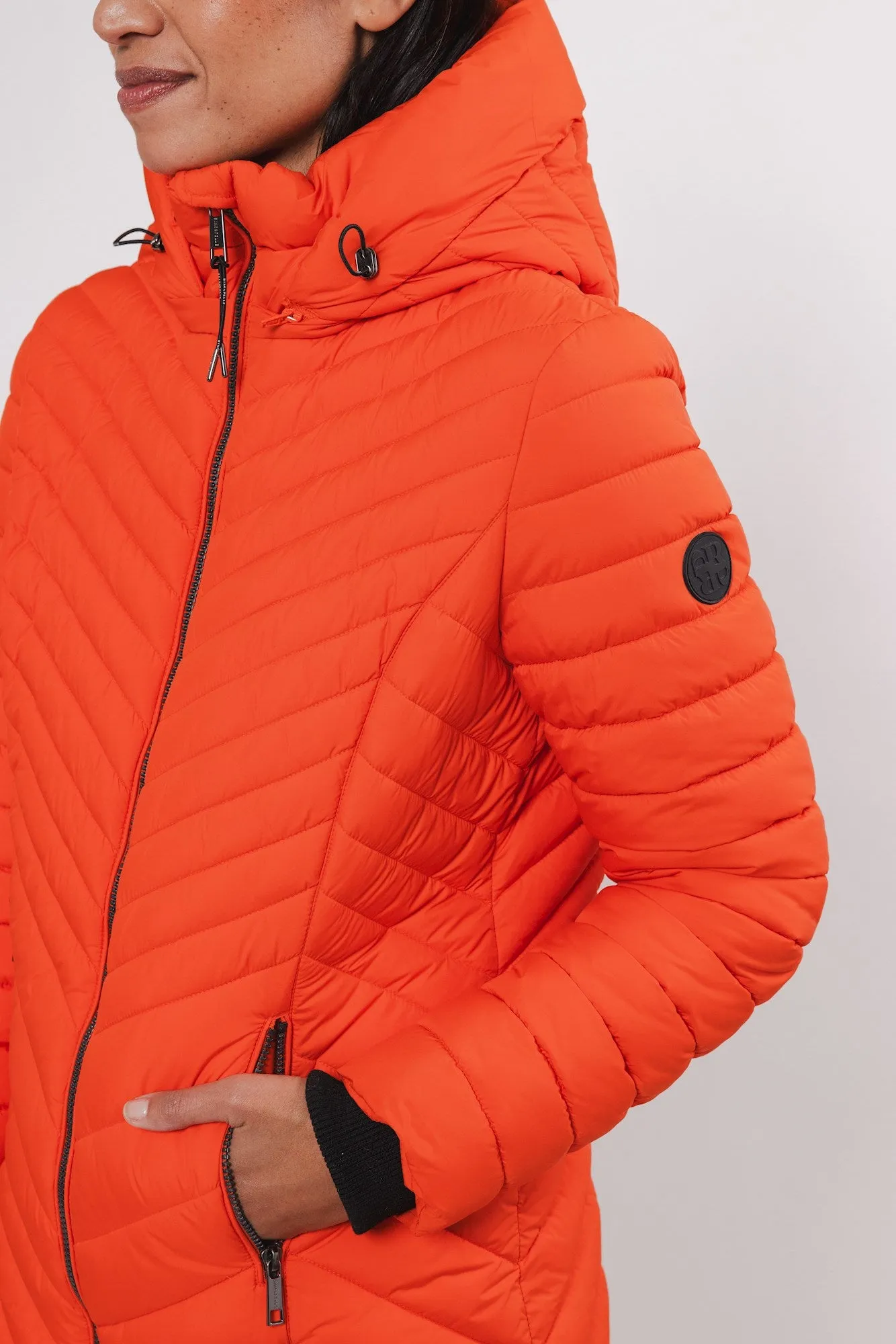 Orange Long Padded Jacket with Detachable Hood