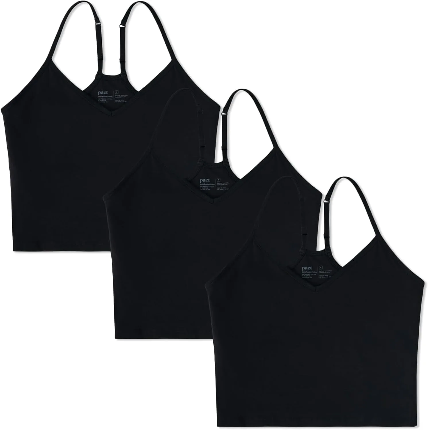 Pact Organic Cotton Women's Everyday Shelf Bra Cropped Camisole 3-Pack