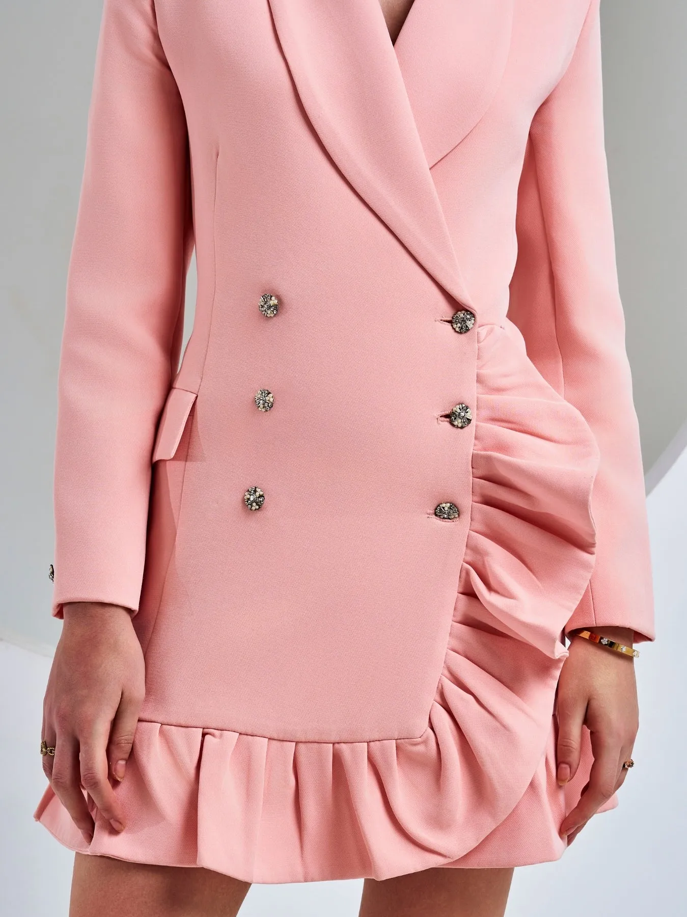 Peach Double-Breasted Ruffle Blazer Dress