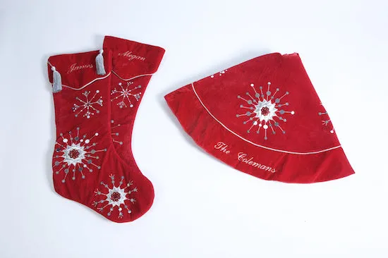 Personalised Velvet Christmas Tree Skirts - Beautifully Beaded & Embroidered