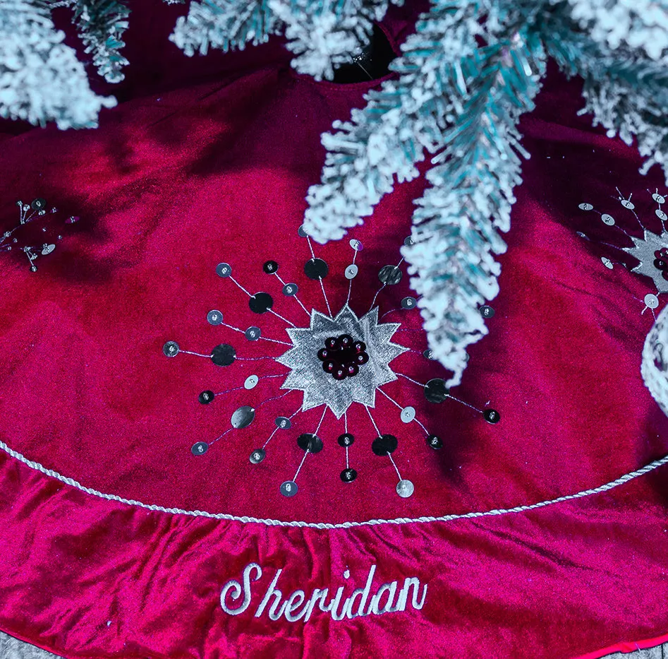Personalised Velvet Christmas Tree Skirts - Beautifully Beaded & Embroidered
