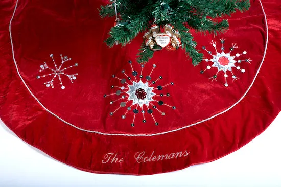 Personalised Velvet Christmas Tree Skirts - Beautifully Beaded & Embroidered