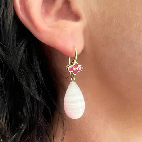 Pink Aragonite Earrings with Pink Sapphire Clover Tops