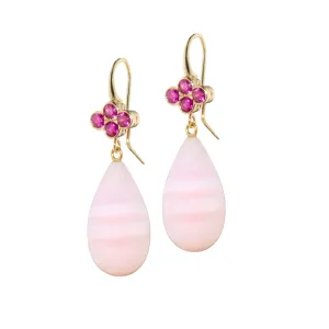 Pink Aragonite Earrings with Pink Sapphire Clover Tops