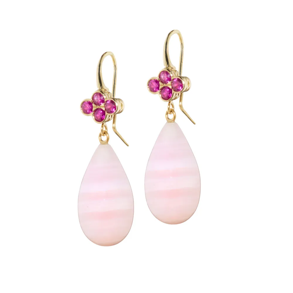 Pink Aragonite Earrings with Pink Sapphire Clover Tops
