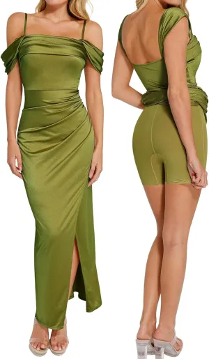 Popilush Shapewear Dress Womens Multi Way Wear Dresses Off The Shoulder Maxi Dress Bodycon Long Cocktail Dresses