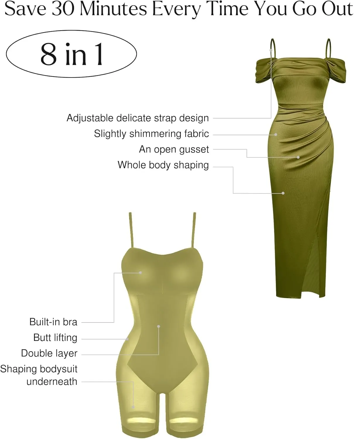 Popilush Shapewear Dress Womens Multi Way Wear Dresses Off The Shoulder Maxi Dress Bodycon Long Cocktail Dresses