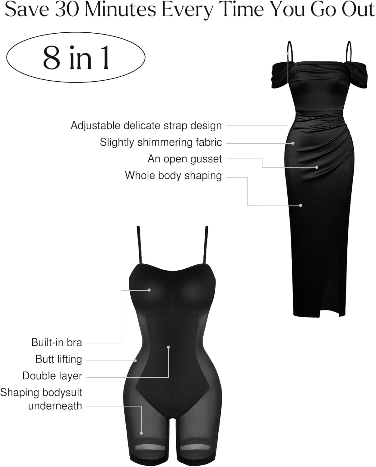 Popilush Shapewear Dress Womens Multi Way Wear Dresses Off The Shoulder Maxi Dress Bodycon Long Cocktail Dresses