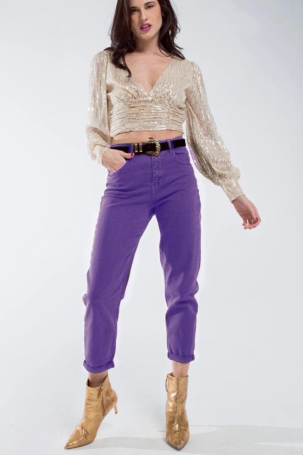 Purple Straight Leg Jeans With Hem