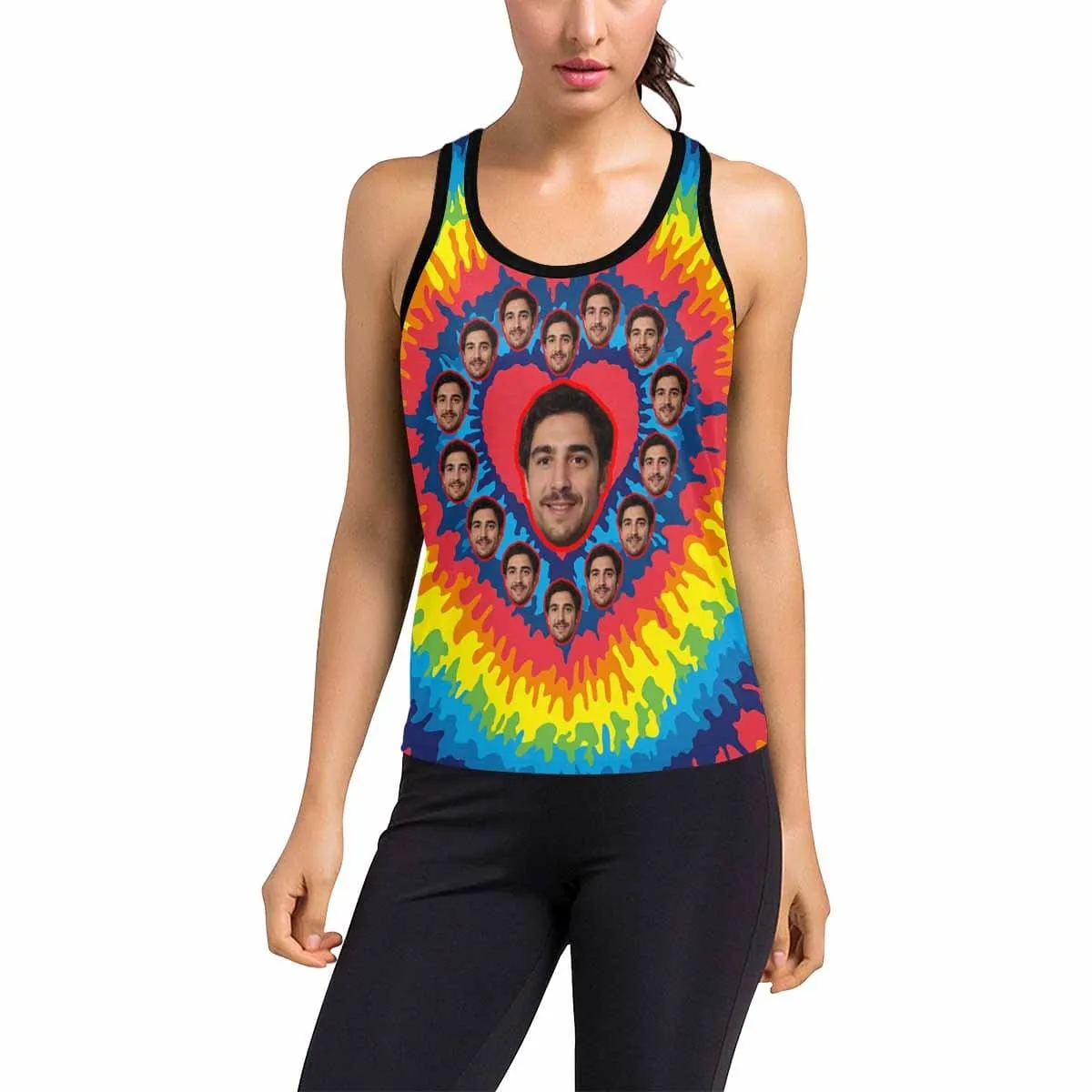 Put Face on Tank Tops Rainbow Love Women's Racerback Yoga Tank Top