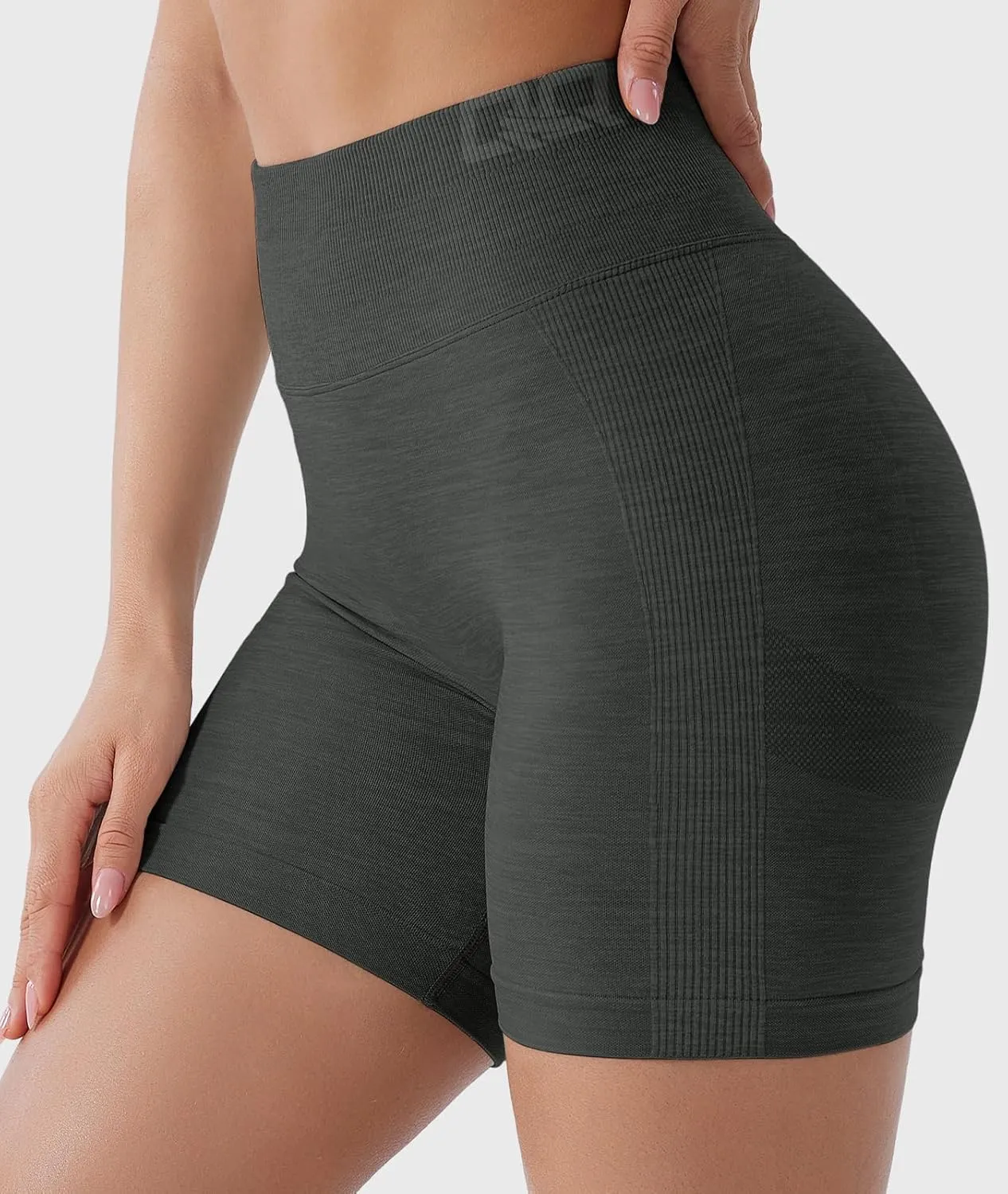 QOQ Womens Workout Biker Shorts Seamless High Waisted Tummy Control Slimming Athletic Gym Yoga Pants