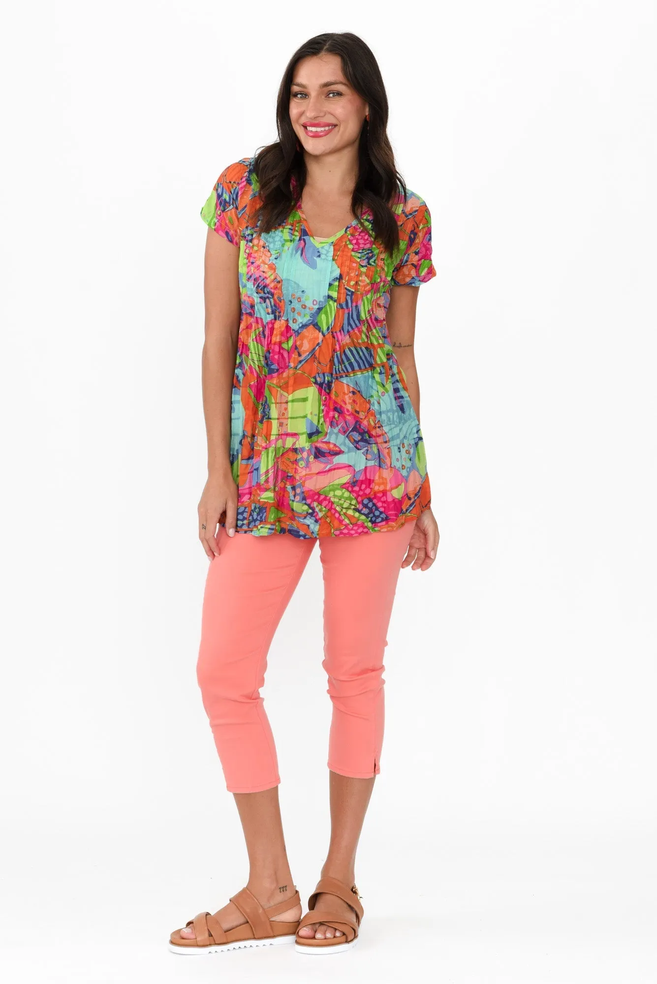 Reed Coral Stretch Cotton Capri Pants