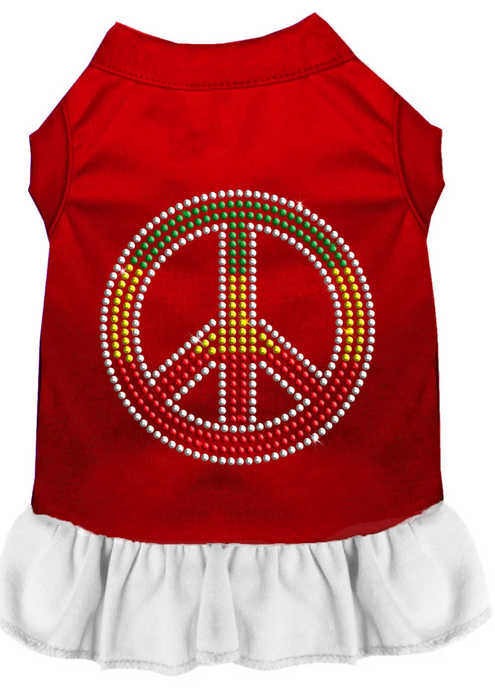 Rhinestone Rasta Peace Dress Red With White Lg
