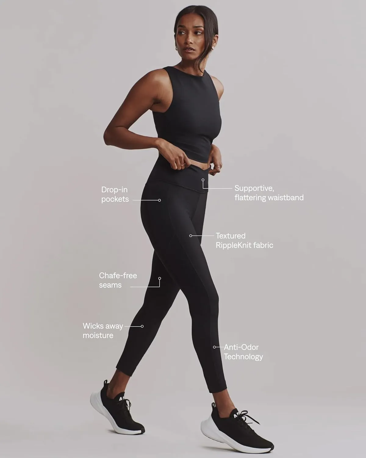 Rhone Women's Leggings with Pocket - Ripple 7/8 Workout Leggings for Women - Ultrasoft Yoga Pants - Breathable, 4-Way Stretch