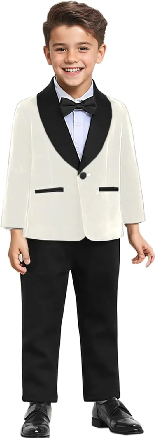 SANGTREE Boys Shawl Tuxedo Suit Velvet Set Gentleman Wedding Outfit, 3 Months - 14 Years