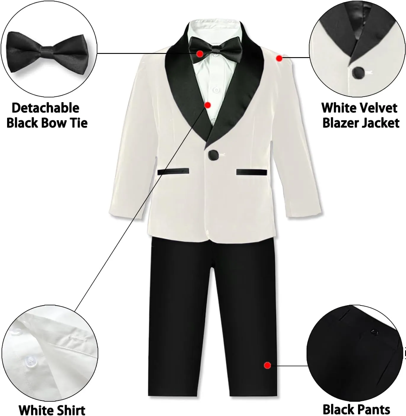 SANGTREE Boys Shawl Tuxedo Suit Velvet Set Gentleman Wedding Outfit, 3 Months - 14 Years