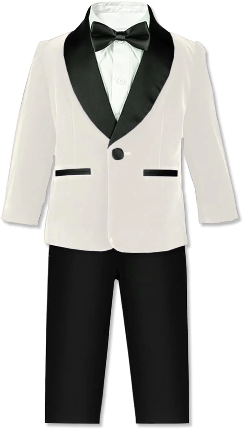 SANGTREE Boys Shawl Tuxedo Suit Velvet Set Gentleman Wedding Outfit, 3 Months - 14 Years