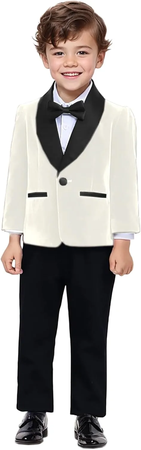 SANGTREE Boys Shawl Tuxedo Suit Velvet Set Gentleman Wedding Outfit, 3 Months - 14 Years